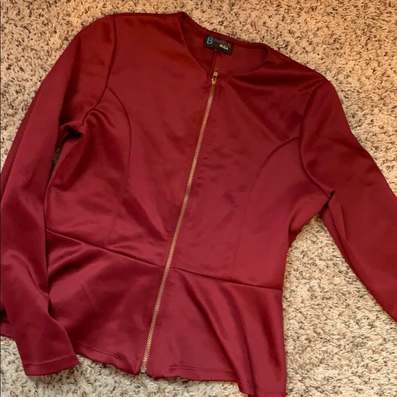 Burgundy Peplum Style Blazer - Picture 3 of 3